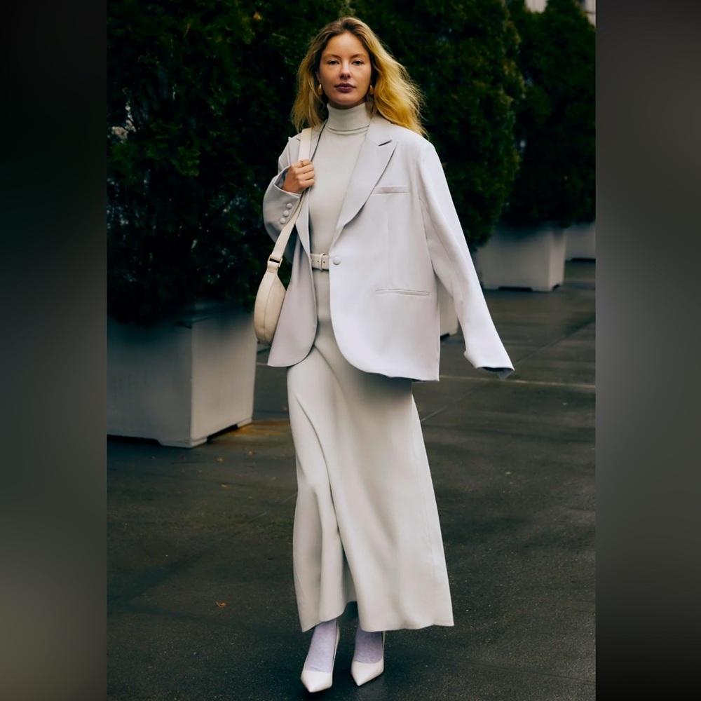 Meshki Bexley Oversized Blazer With Shoulder Pads - Ice Grey